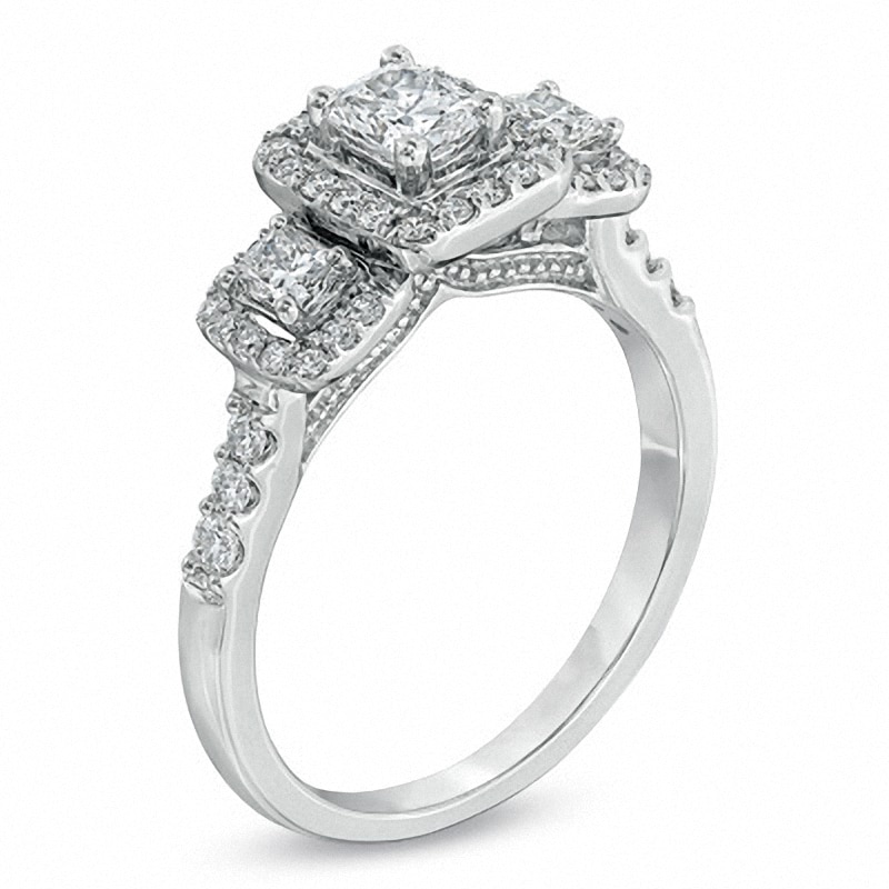 Previously Owned - 1 CT. T.W. Radiant-Cut Diamond Three Stone Ring in 14K White Gold