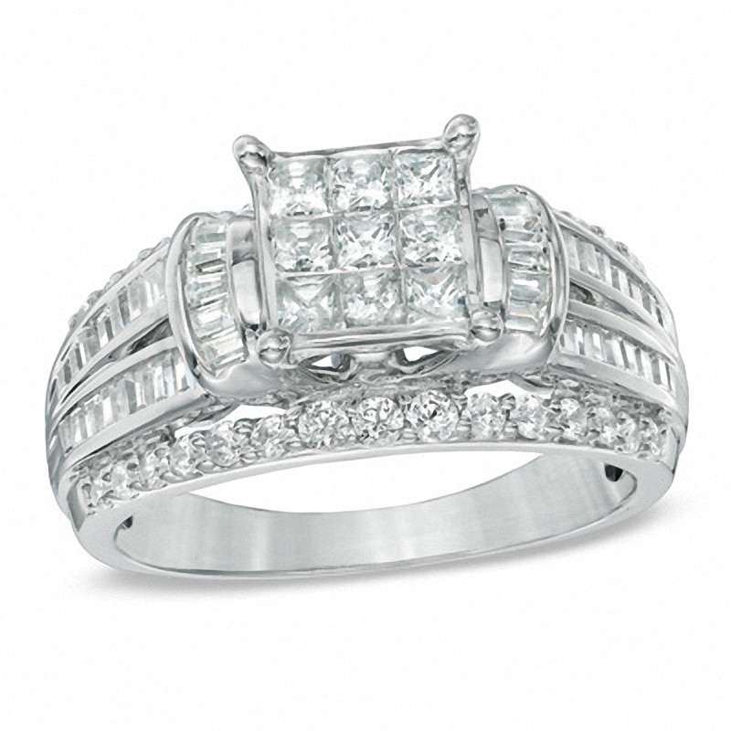 Previously Owned - 1-1/4 CT. T.W. Princess-Cut Composite Diamond Engagement Ring in 10K White Gold