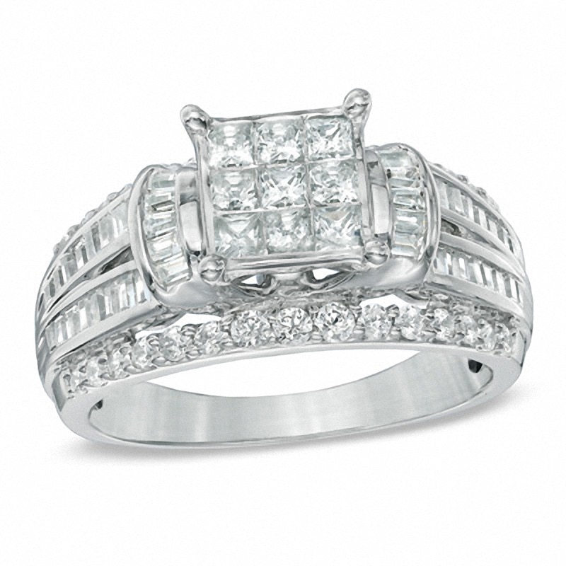 Main Image 1 of Previously Owned - 1-1/4 CT. T.W. Princess-Cut Composite Diamond Engagement Ring in 10K White Gold