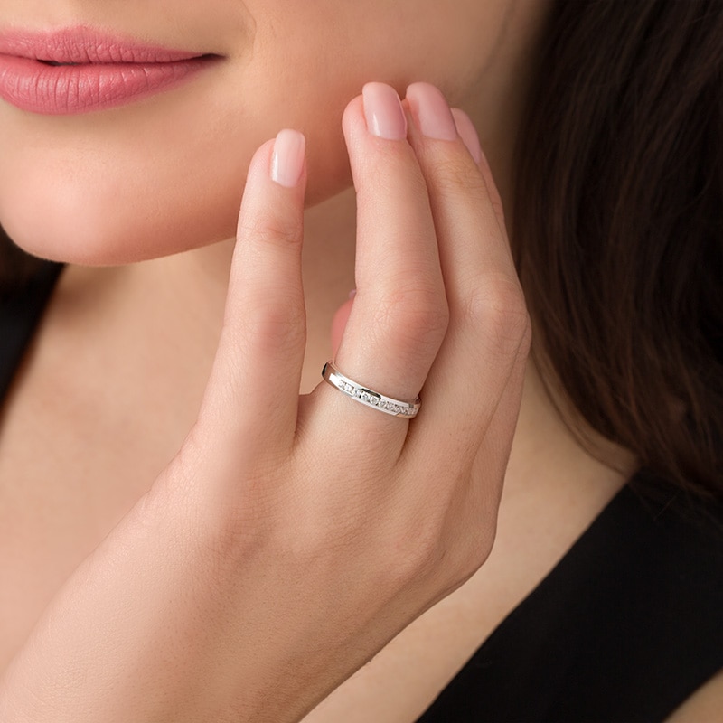 Main Image 3 of Previously Owned - 1/4 CT. T.W. Diamond Channel Band in 14K White Gold