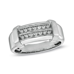 Previously Owned - Men's 1/5 CT. T.W. Diamond Double Row Wedding Band in 10K White Gold