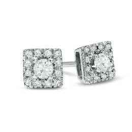 Previously Owned - 1/4 CT. T.W. Diamond Square Frame Stud Earrings in 10K White Gold