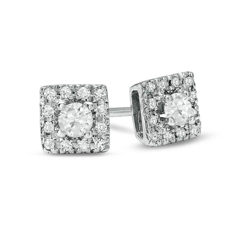 Main Image 1 of Previously Owned - 1/4 CT. T.W. Diamond Square Frame Stud Earrings in 10K White Gold