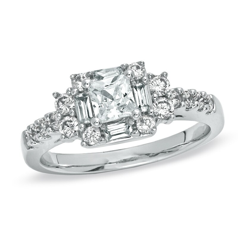 Previously Owned - 1 CT. T.W. Princess-Cut Diamond Art Deco-Inspired Engagement Ring in 14K White Gold