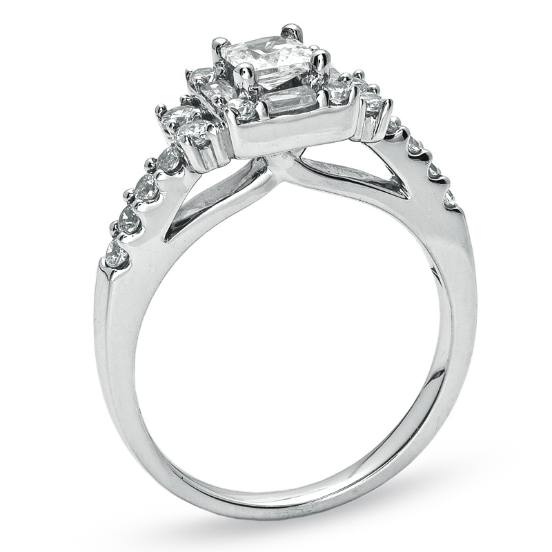Previously Owned - 1 CT. T.W. Princess-Cut Diamond Art Deco-Inspired Engagement Ring in 14K White Gold