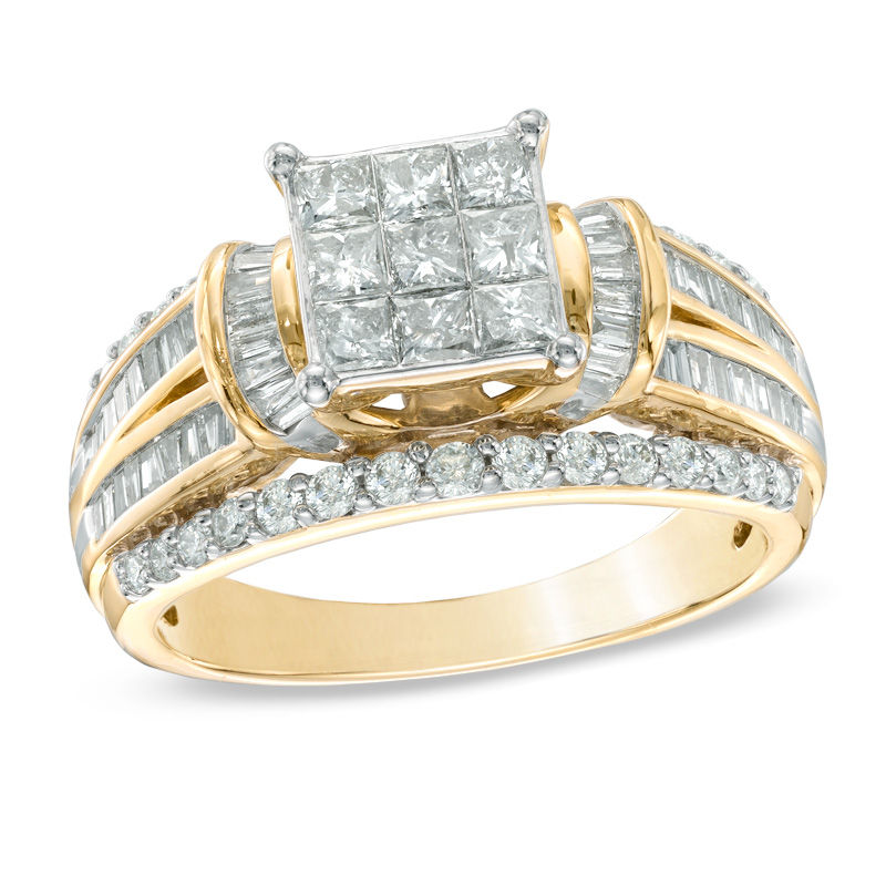 Main Image 1 of Previously Owned - 1-1/5 CT. T.W. Princess-Cut Composite Diamond Engagement Ring in 10K Gold