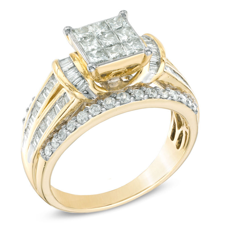 Previously Owned - 1-1/5 CT. T.W. Princess-Cut Composite Diamond Engagement Ring in 10K Gold