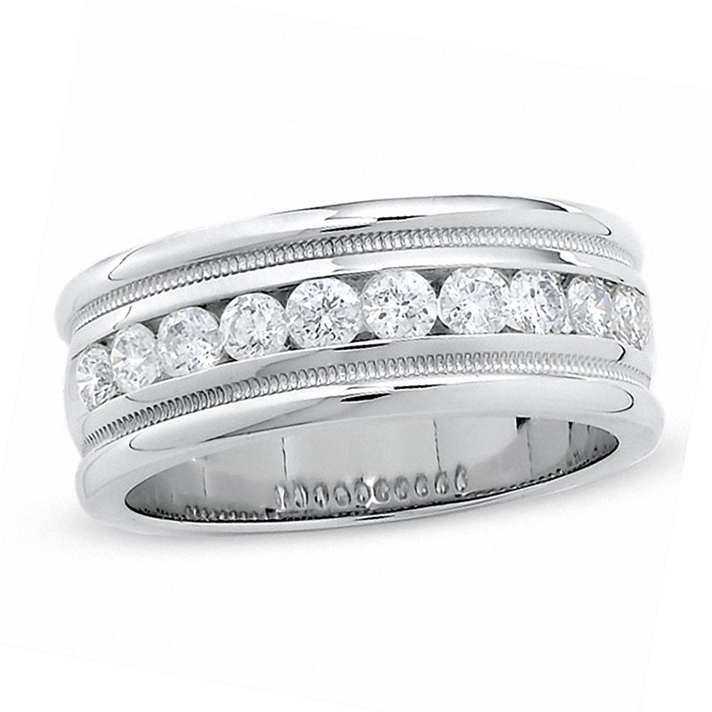 Main Image 1 of Previously Owned - 1 CT. T.W. Diamond Milgrain Band in 14K White Gold