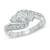 Thumbnail Image 1 of Previously Owned - 1 CT. T.W. Diamond Three Stone Bypass Slant Ring in 10K White Gold