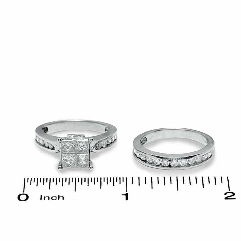 Main Image 3 of Previously Owned - 2 CT. T.W. Quad Princess-Cut Diamond Bridal Set in 14K White Gold