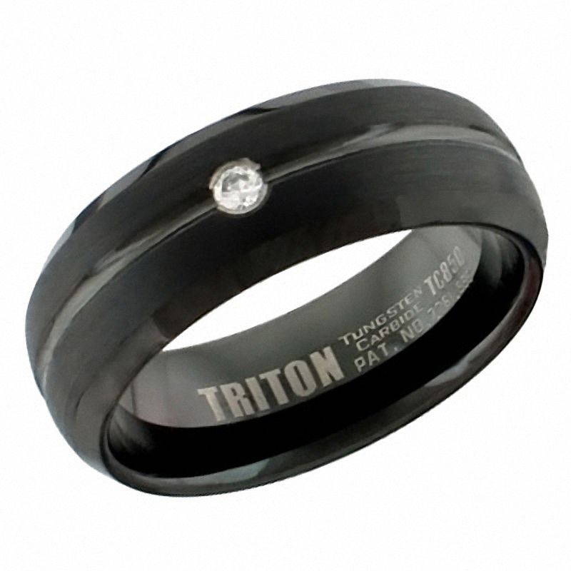 Main Image 1 of Previously Owned - Triton 8.0mm Diamond Accent Comfort Fit Black Tungsten Wedding Band