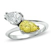 Thumbnail Image 0 of Previously Owned - 2 CT. T.W. Pear-Shaped Enhanced Fancy Yellow and White Diamond Bypass Ring in 14K White Gold (I/I2)