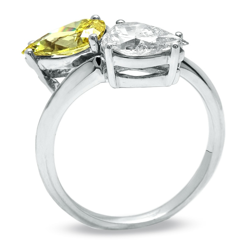 Previously Owned - 2 CT. T.W. Pear-Shaped Enhanced Fancy Yellow and White Diamond Bypass Ring in 14K White Gold (I/I2)