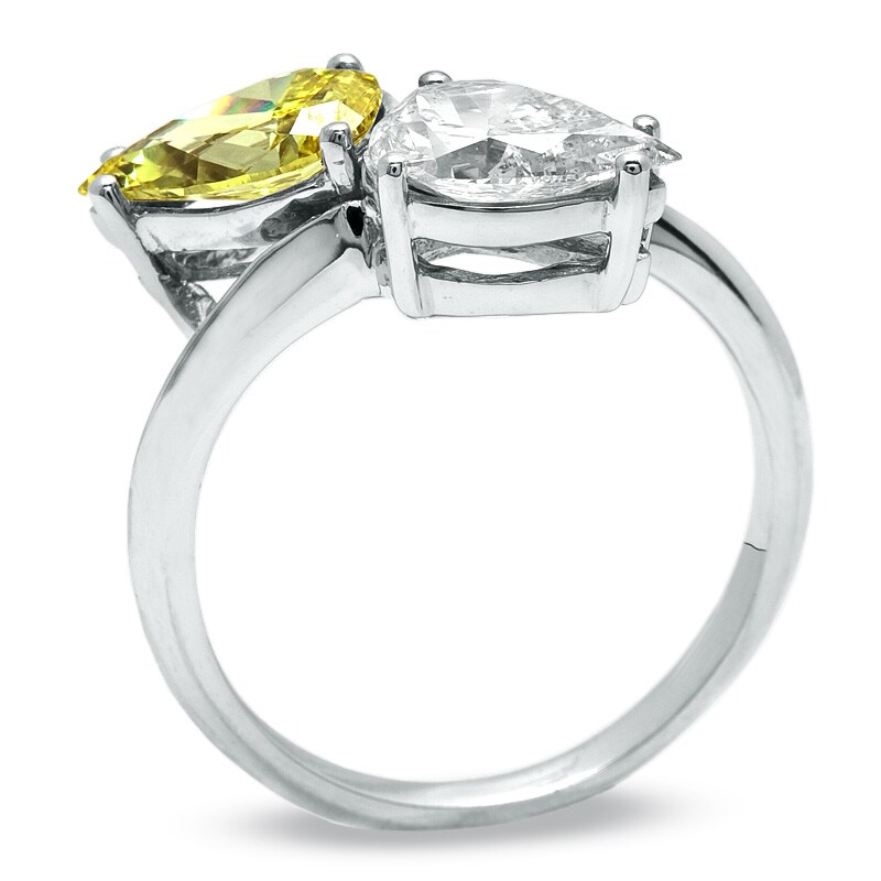 Previously Owned - 2 CT. T.W. Pear-Shaped Enhanced Fancy Yellow and White Diamond Bypass Ring in 14K White Gold (I/I2)
