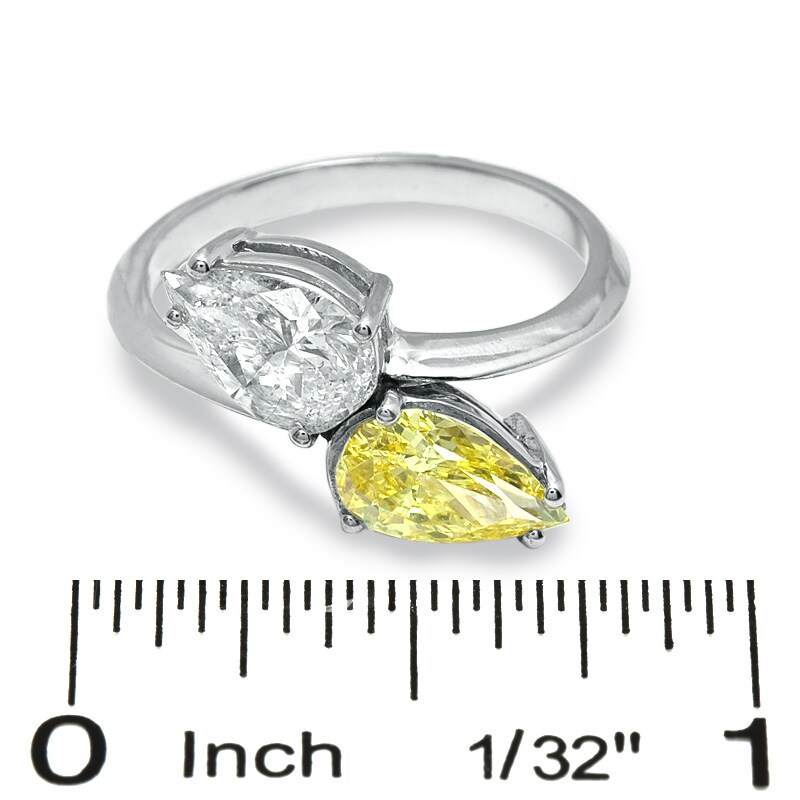 Previously Owned - 2 CT. T.W. Pear-Shaped Enhanced Fancy Yellow and White Diamond Bypass Ring in 14K White Gold (I/I2)