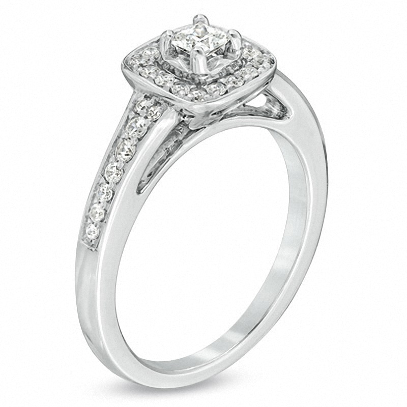 Main Image 2 of Previously Owned - 1/2 CT. T.W. Princess-Cut Diamond Frame Engagement Ring in 14K White Gold