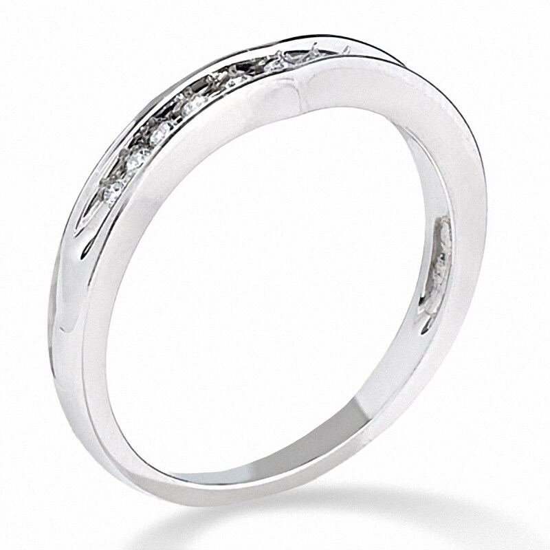 Main Image 2 of Previously Owned - 1/10 CT. T.W. Diamond Contoured Wedding Band in 14K White Gold