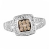 Thumbnail Image 0 of Previously Owned - 3/8 CT. T.W. Champagne and White Diamond Square Frame Ring in 10K White Gold