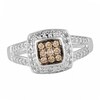 Thumbnail Image 1 of Previously Owned - 3/8 CT. T.W. Champagne and White Diamond Square Frame Ring in 10K White Gold