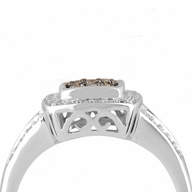 Previously Owned - 3/8 CT. T.W. Champagne and White Diamond Square Frame Ring in 10K White Gold