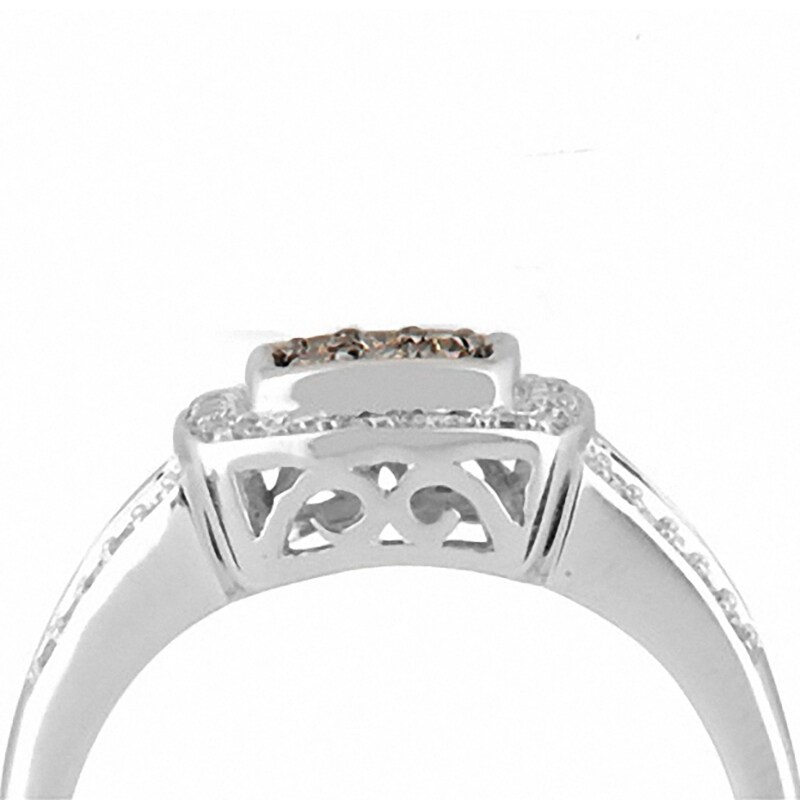 Main Image 2 of Previously Owned - 3/8 CT. T.W. Champagne and White Diamond Square Frame Ring in 10K White Gold