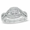Thumbnail Image 1 of Previously Owned - 1/2 CT. T.W. Diamond Cluster Twist Shank Bridal Set in 10K White Gold