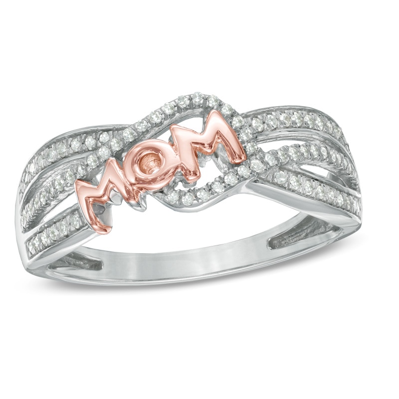 Main Image 1 of Previously Owned - 1/5 CT. T.W. Diamond "MOM" Ring in Sterling Silver and 10K Rose Gold