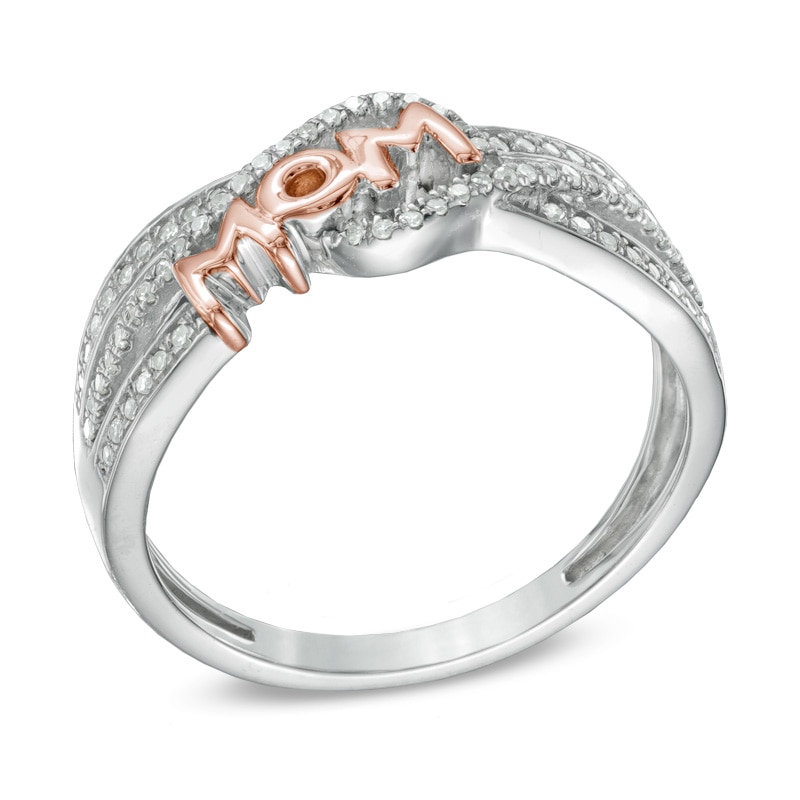 Main Image 2 of Previously Owned - 1/5 CT. T.W. Diamond "MOM" Ring in Sterling Silver and 10K Rose Gold