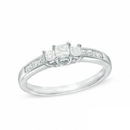 Previously Owned - 1/2 CT. T.W. Princess-Cut Diamond Three Stone Engagement Ring in 10K White Gold