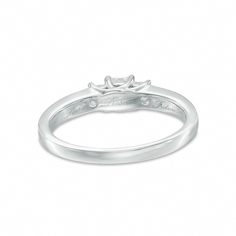 Main Image 3 of Previously Owned - 1/2 CT. T.W. Princess-Cut Diamond Three Stone Engagement Ring in 10K White Gold