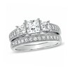 Thumbnail Image 1 of Previously Owned - Princess-Cut Lab-Created White Sapphire Three Stone Vintage-Style Bridal Set in Sterling Silver