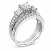 Thumbnail Image 2 of Previously Owned - Princess-Cut Lab-Created White Sapphire Three Stone Vintage-Style Bridal Set in Sterling Silver