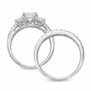 Thumbnail Image 3 of Previously Owned - Princess-Cut Lab-Created White Sapphire Three Stone Vintage-Style Bridal Set in Sterling Silver