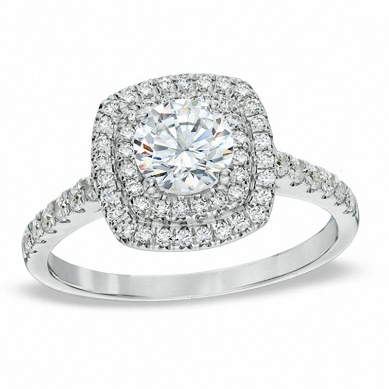Main Image 1 of Previously Owned - 1-1/5 CT. T.W. Diamond Square Double Frame Engagement Ring in 14K White Gold
