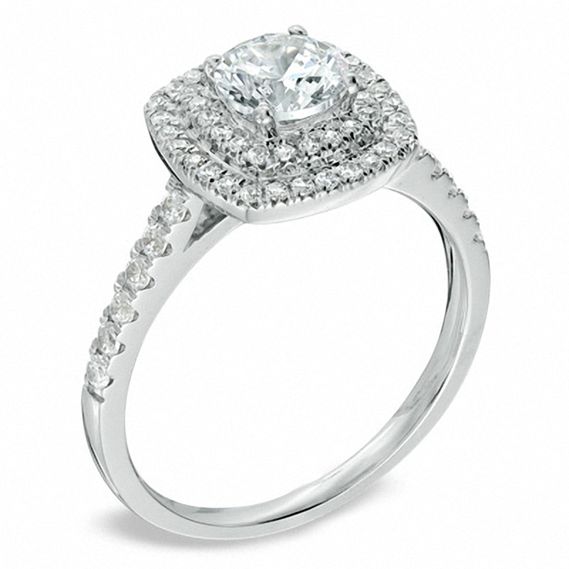 Main Image 2 of Previously Owned - 1-1/5 CT. T.W. Diamond Square Double Frame Engagement Ring in 14K White Gold