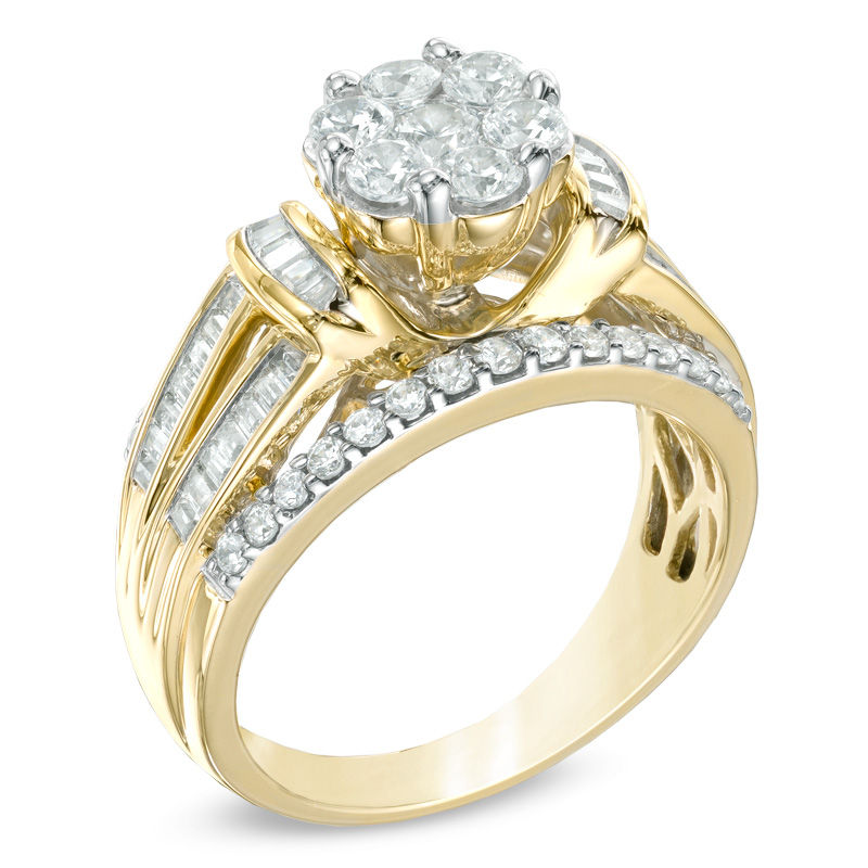 Main Image 2 of Previously Owned - 1-1/5 CT. T.W. Diamond Cluster Engagement Ring in 10K Gold