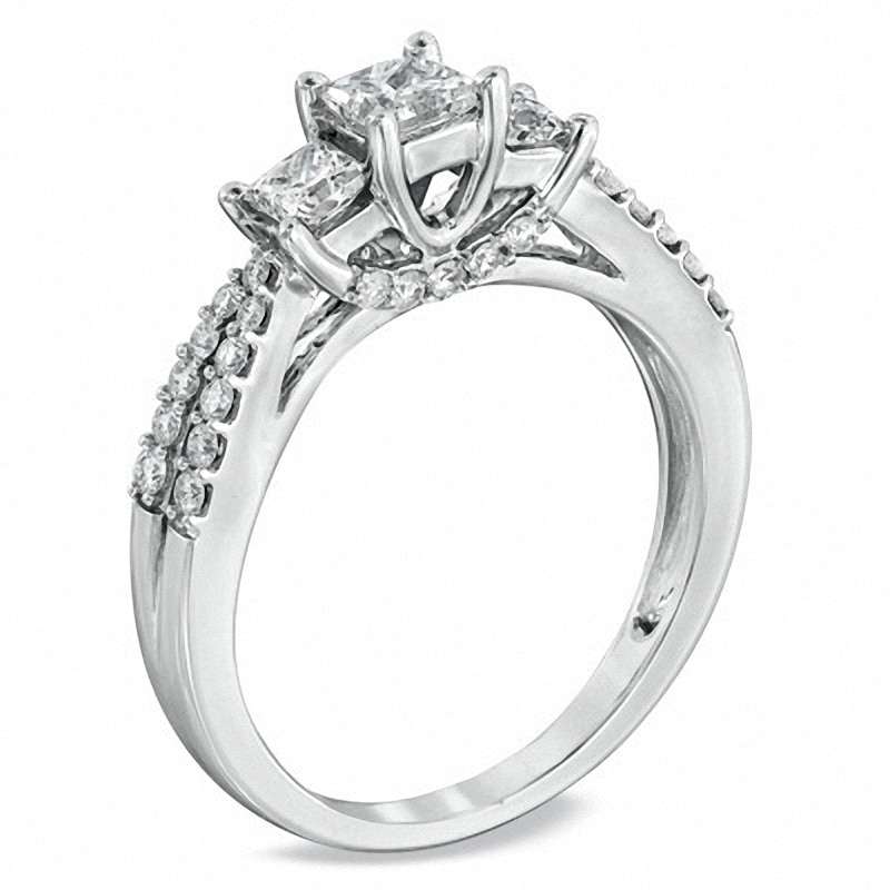 Previously Owned - 1 CT. T.W. Princess-Cut Diamond Three Stone Engagement Ring in 14K White Gold