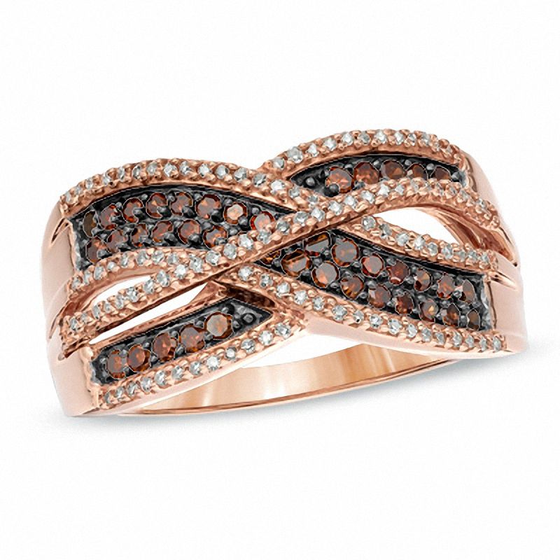 Previously Owned - 1/2 CT. T.W. Enhanced Cognac and White Diamond Crossover Band in 10K Rose Gold