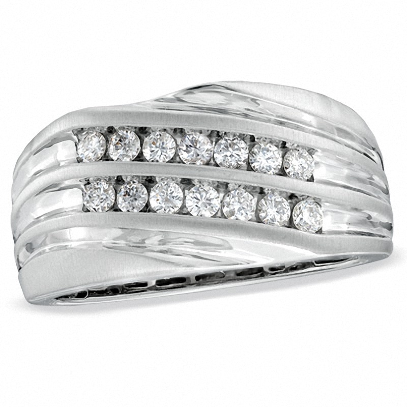 Main Image 1 of Previously Owned - 1/2 CT. T.W. Diamond Double Row Slant Anniversary Band in 10K White Gold