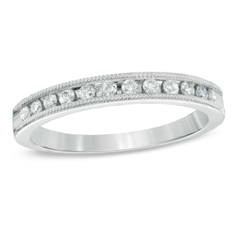 Previously Owned - 1/4 CT. T.W. Diamond and Milgrain Anniversary Band in 10K White Gold