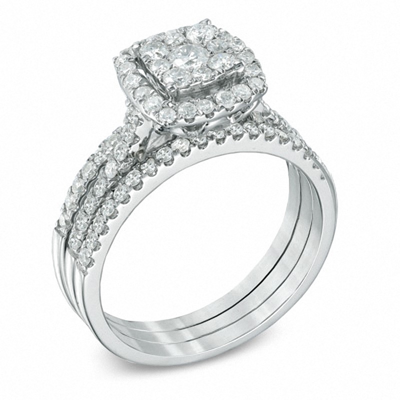 Main Image 2 of Previously Owned - 1 CT. T.W. Composite Diamond Frame Bridal Set in 10K White Gold