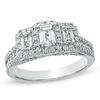 Thumbnail Image 1 of Previously Owned - 1-1/2 CT. T.W. Emerald-Cut Diamond Three Stone Frame Ring in 14K White Gold