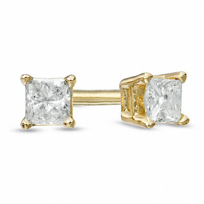Previously Owned - 1/10 CT. T.W. Princess-Cut Diamond Solitaire Stud Earrings in 14K Gold (I-J/I2-I3)