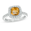 Thumbnail Image 0 of Previously Owned - 7.0mm Cushion-Cut Citrine and Lab-Created White Sapphire Frame Ring in Sterling Silver