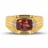 Thumbnail Image 1 of Previously Owned - Barrel-Cut Garnet Ring in 10K Gold with Diamond Accents