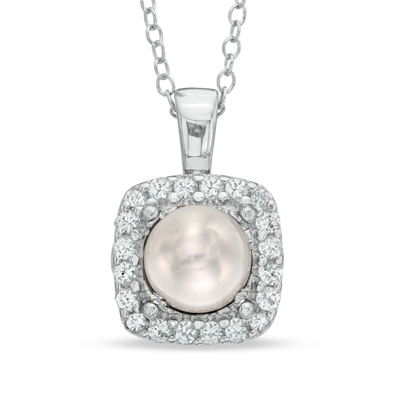 Main Image 1 of Previously Owned-6.5-7.0mm Freshwater Cultured Pearl and Lab-Created White Sapphire Pendant in Sterling Silver