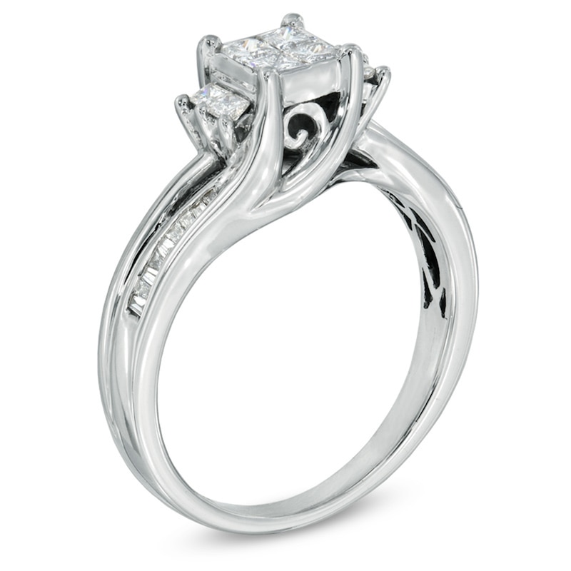 Main Image 2 of Previously Owned - 1/2 CT. T.W. Quad Princess-Cut Diamond Engagement Ring in 10K White Gold