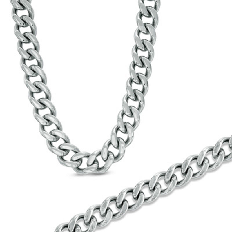 Main Image 1 of Previously Owned - Curb Link Chain Necklace and Bracelet Set in Stainless Steel - 24"