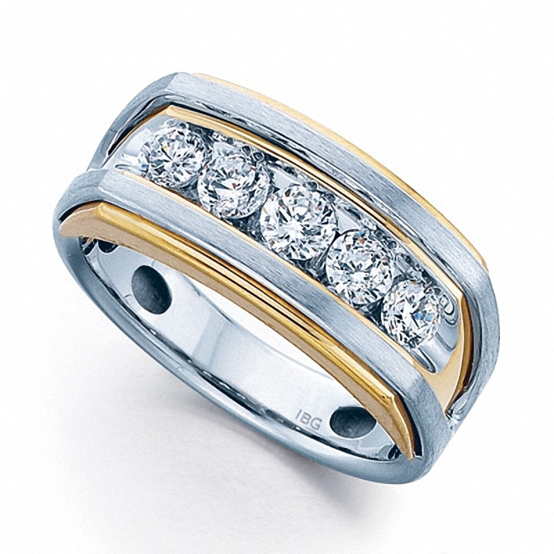 Main Image 1 of Previously Owned - 1 CT. T.W. Diamond Five Stone Wedding Band in 14K Two-Tone Gold