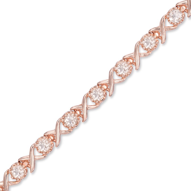 Main Image 1 of Previously Owned - Morganite "XO" Bracelet in Sterling Silver with 18K Rose Gold Plate - 7.25"